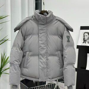 AMIRI PARIS FW21 Amide Coeur Heart Logo Hooded Drawstring Short Down Jacket